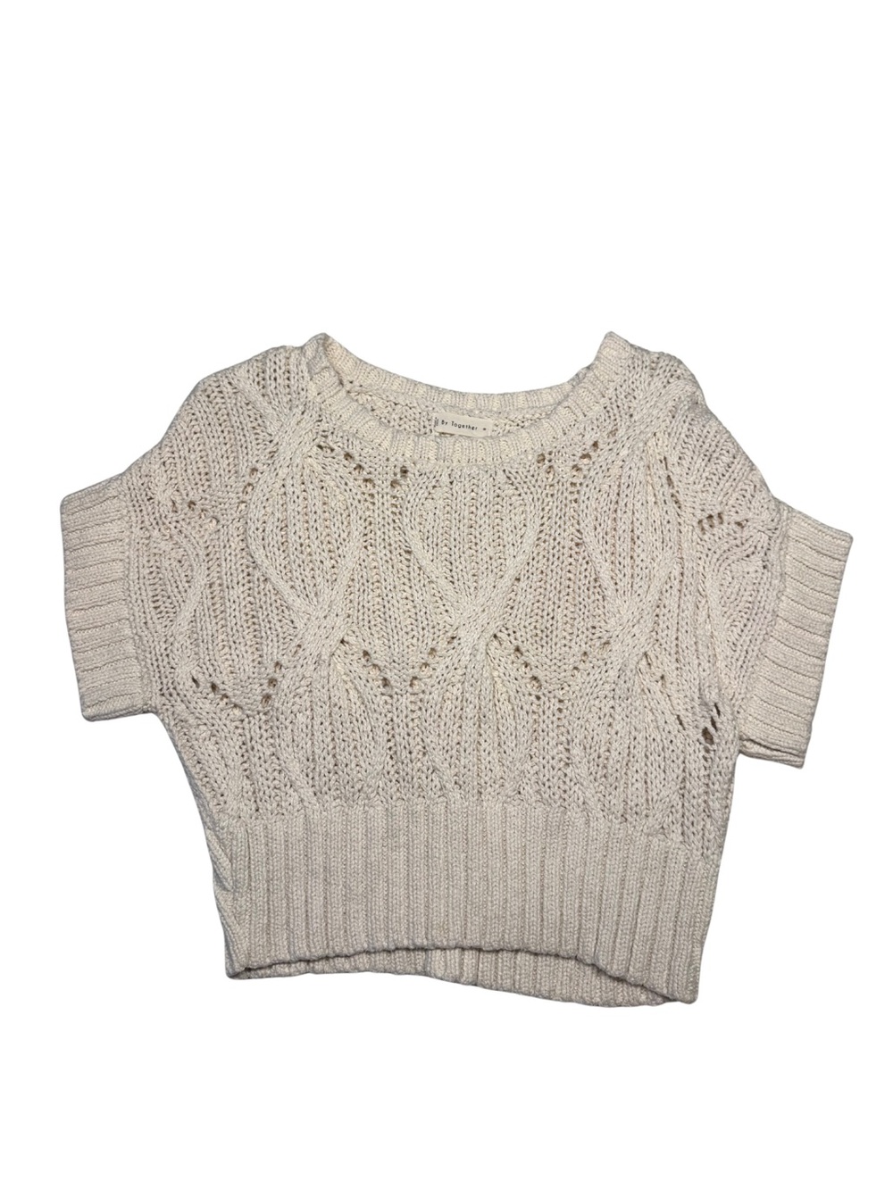 Together Cropped Cable-Knit Short-Sleeve Sweater - Cream